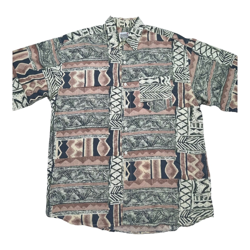 Avanti Mens Hawaiian Shirt XL Extra Large Brown Rayon Blend Short Sleeve Button